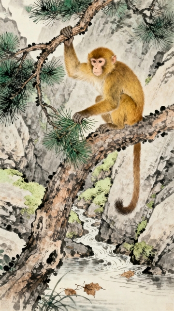 工笔画国画猴子3