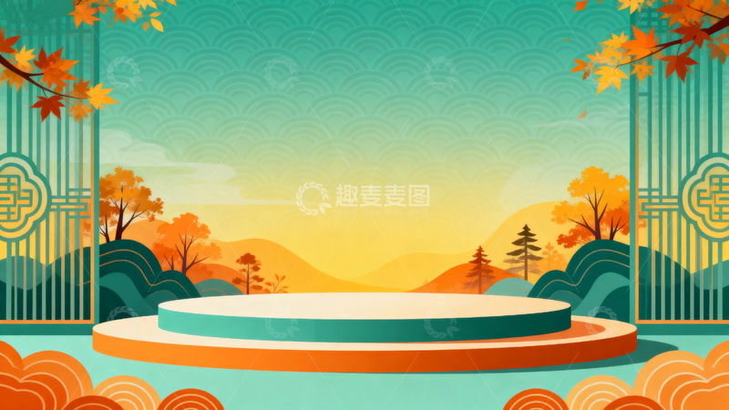 高清大图下载【趣麦麦图】绿色清新展台背景2