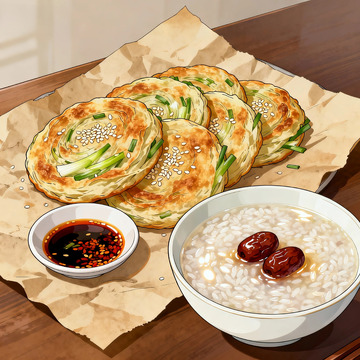 美食插画葱油饼配粥