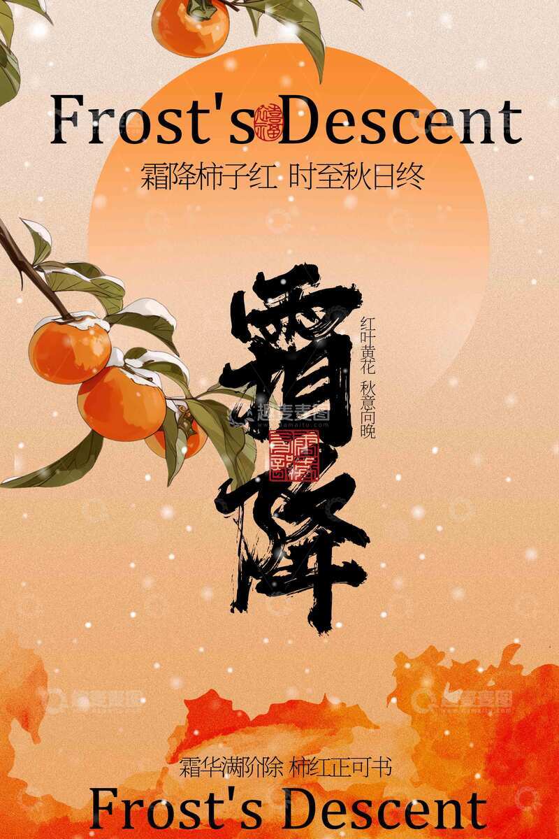 霜降柿子节日海报