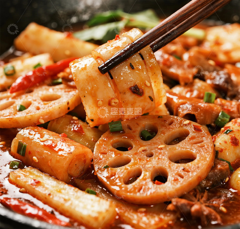 高清大图下载【趣麦麦图】韩式辣炒莲藕美食摄影