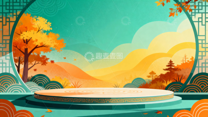 高清大图下载【趣麦麦图】绿色清新展台背景1