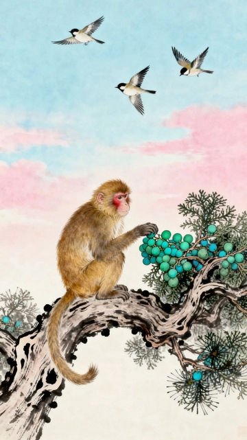 工笔画国画猴子5