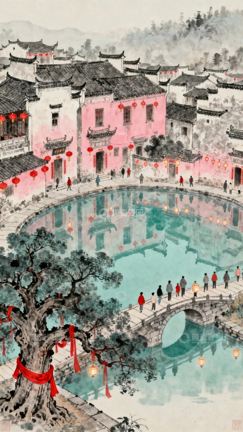 高清大图下载【趣麦麦图】国画工笔画节日背景4