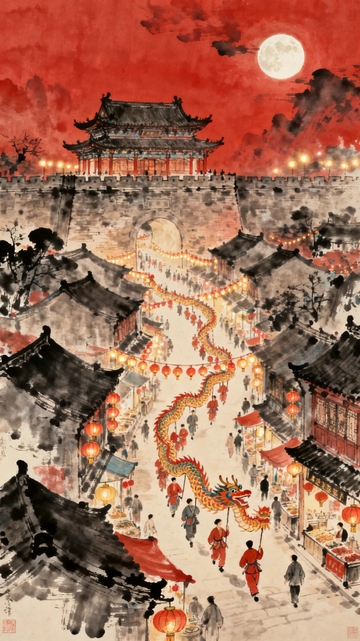 国画工笔画节日背景13