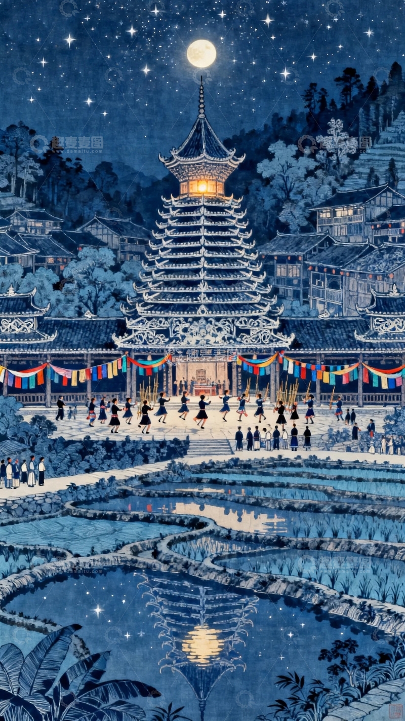 高清大图下载【趣麦麦图】国画工笔画节日背景1