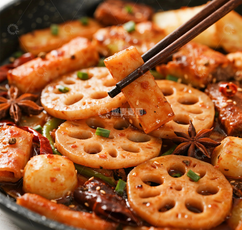 高清大图下载【趣麦麦图】麻辣香锅莲藕虾仁美食摄影