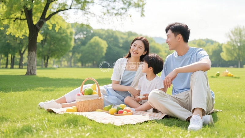 阳光野餐一家三口幸福时光