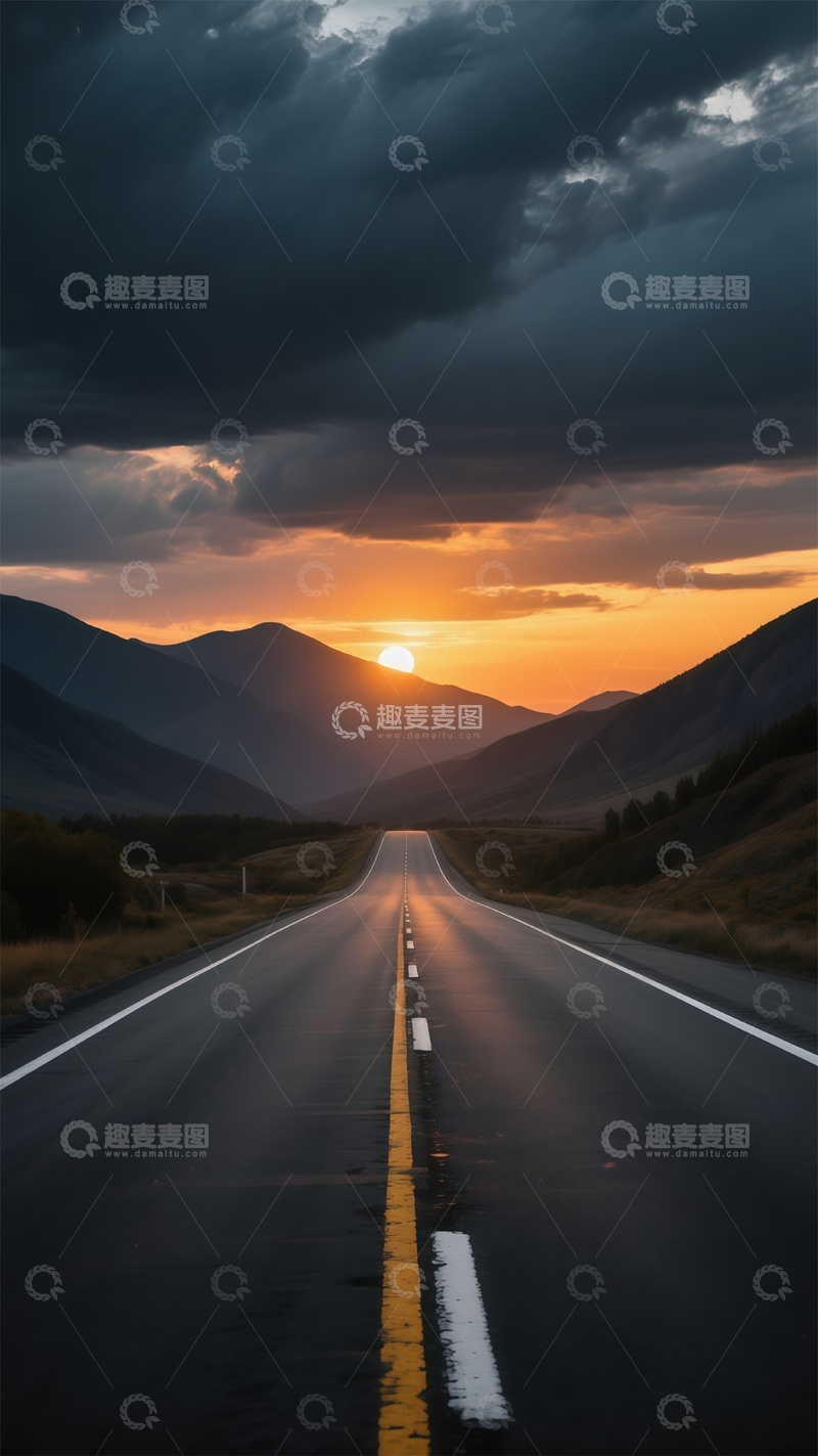 高清大图下载【趣麦麦图】公路落日风景摄影