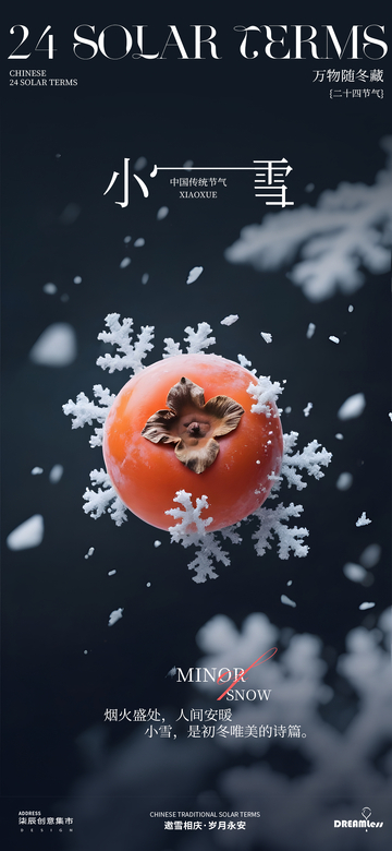 小雪节气柿子雪花艺术海报