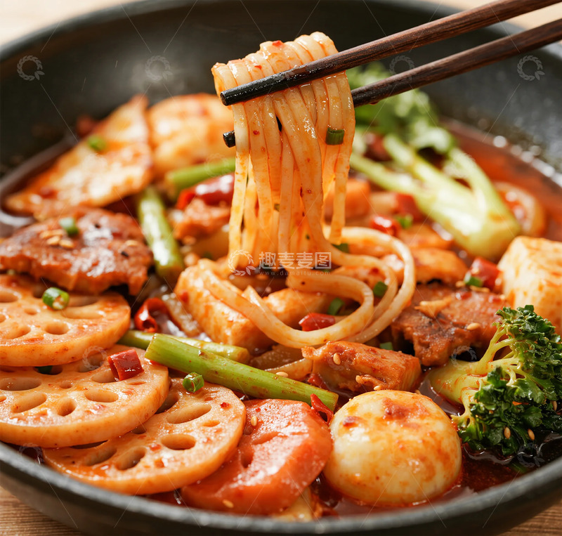 高清大图下载【趣麦麦图】麻辣香锅筷子夹粉