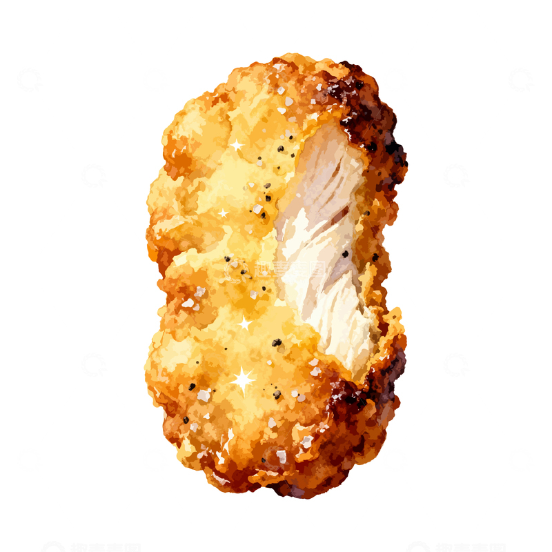 源文件下载【趣麦麦图】水彩炸鸡块美食插画