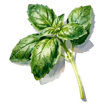 水彩写实罗勒叶植物插画设计素材