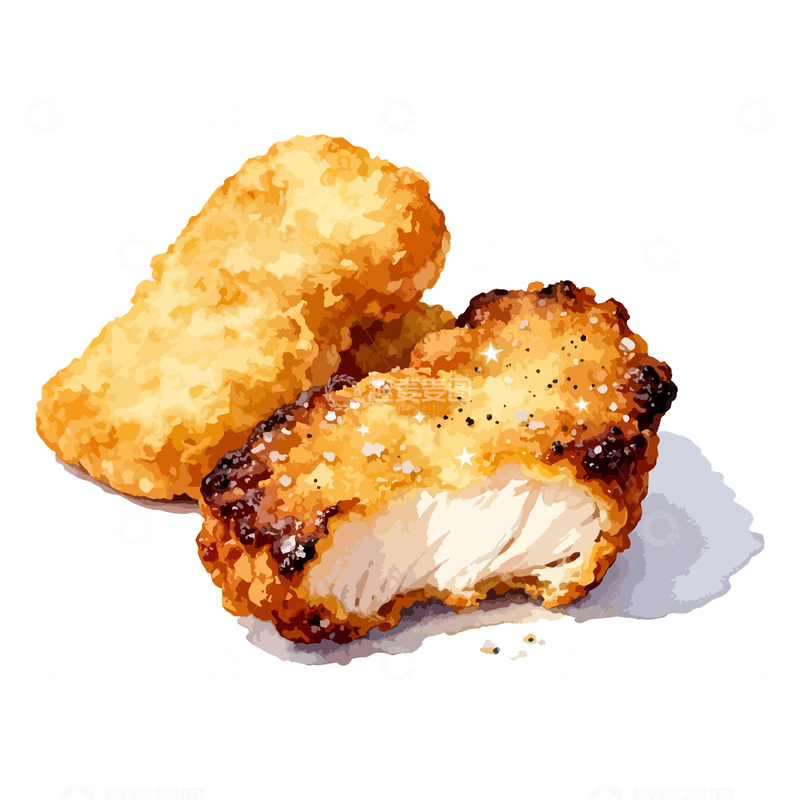 源文件下载【趣麦麦图】水彩炸鸡块插画美食插画设计素材