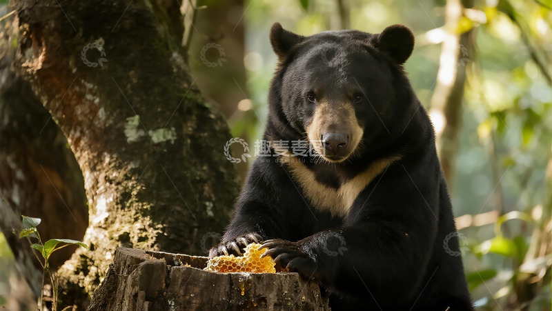 高清大图下载【趣麦麦图】生物百科凶兽之狗熊偷蜂蜜