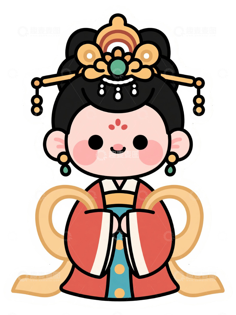 高清大图下载【趣麦麦图】卡通传统服饰人物插画