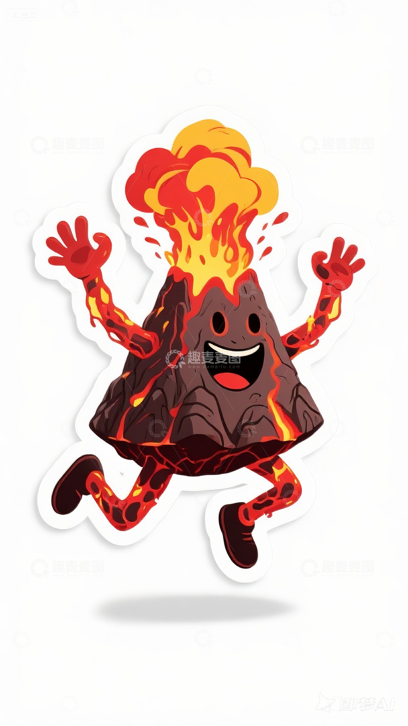 高清大图下载【趣麦麦图】卡通火山跳跃贴纸