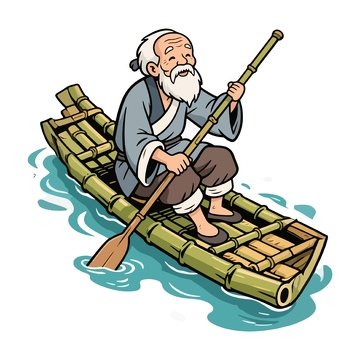 古风竹筏划船插画