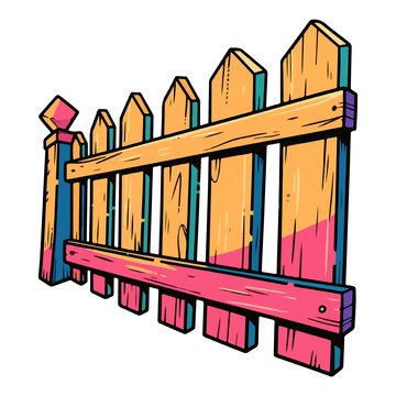 卡通彩色木栅栏插画