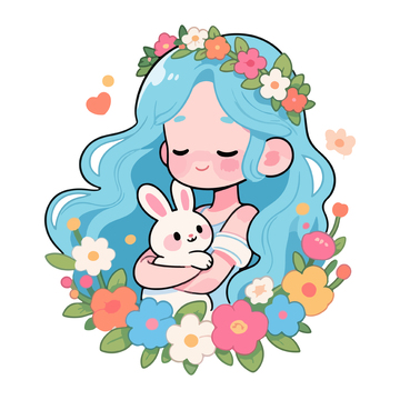 卡通女孩与兔插画