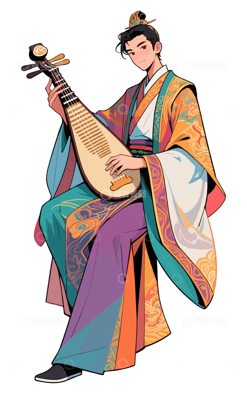 源文件下载【趣麦麦图】-古风琵琶演奏者插画