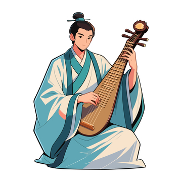 古风音乐家演奏琵琶插画素材
