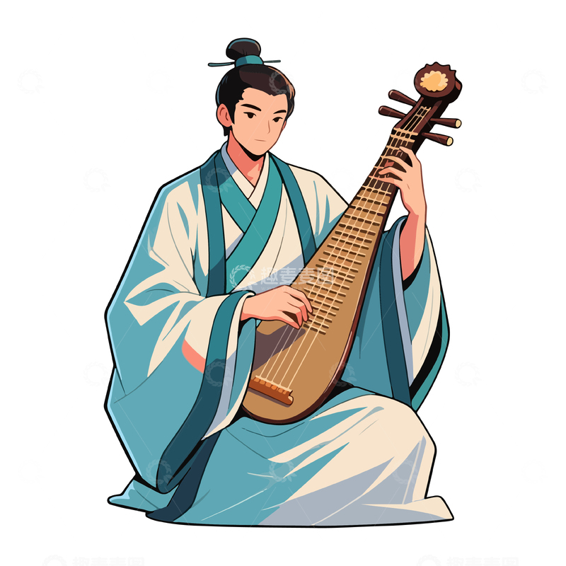 古风音乐家演奏琵琶插画素材