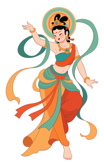 敦煌舞女手绘插画