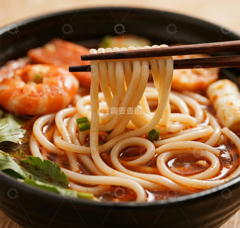 高清大图下载【趣麦麦图】美味米粉虾仁汤面