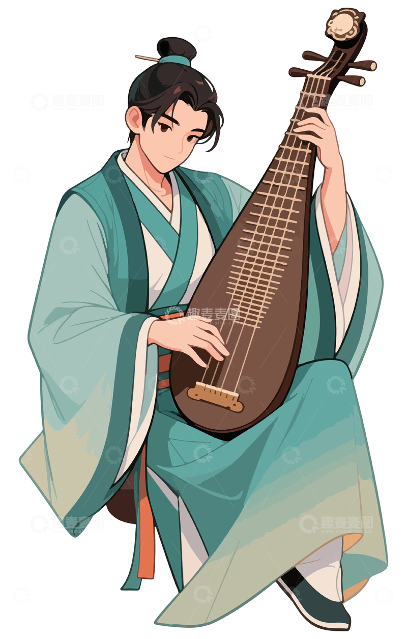 源文件下载【趣麦麦图】-古风琵琶演奏插画