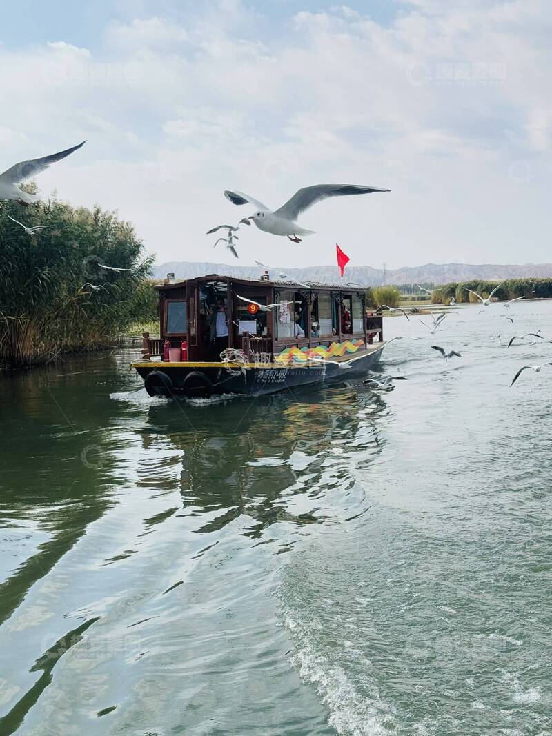 高清大图下载【趣麦麦图】湖上游船海鸥飞舞