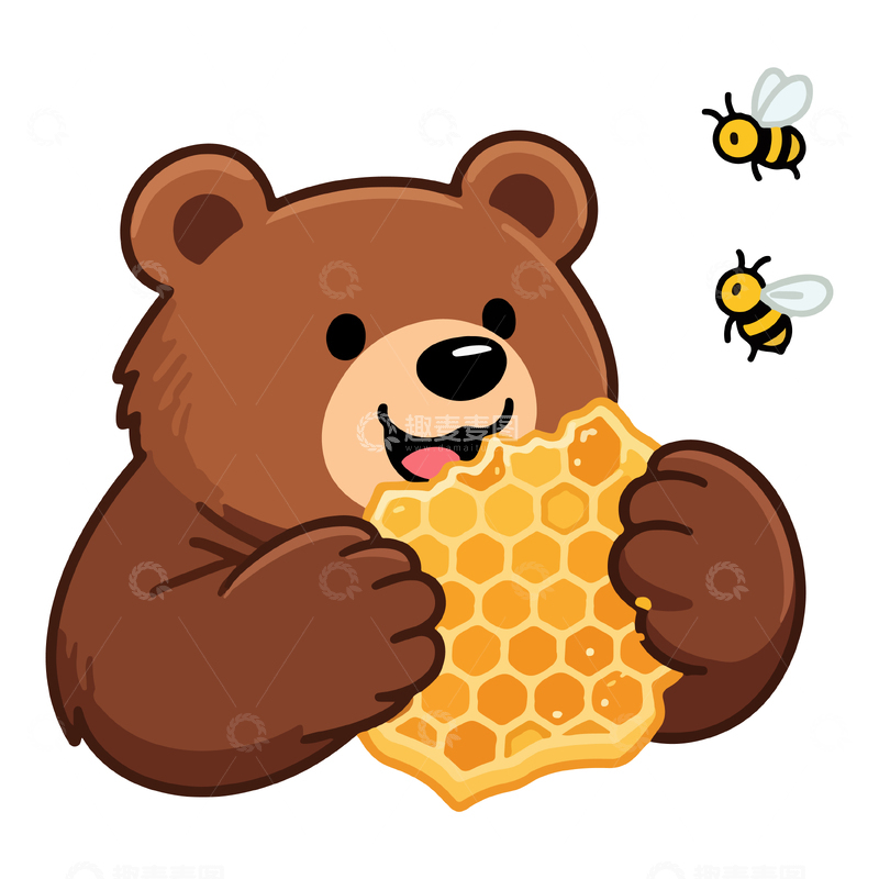 源文件下载【趣麦麦图】卡通熊蜂蜜美食插画