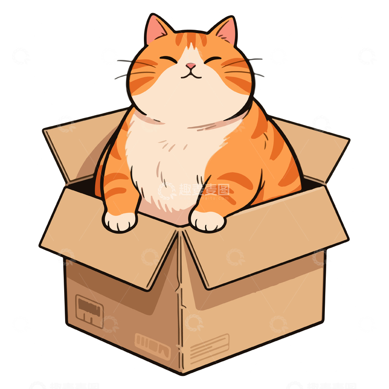 卡通橘猫纸箱插画