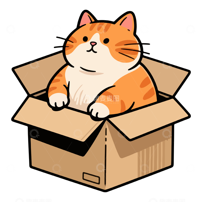 卡通橘猫纸箱插画