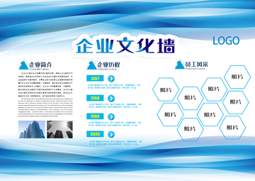 蓝色科技感企业文化墙设计模板