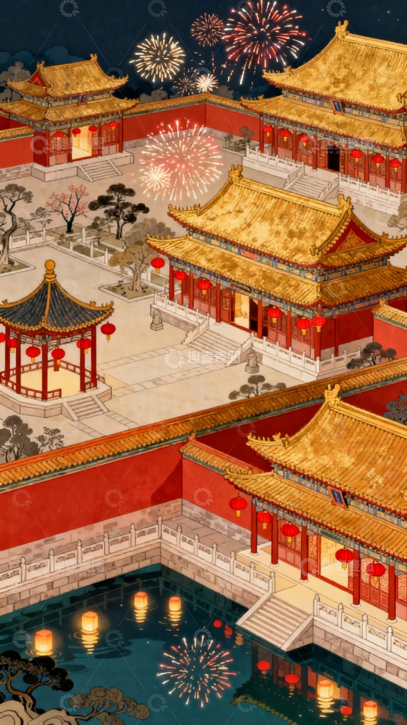高清大图下载【趣麦麦图】工笔画国画节日背景3