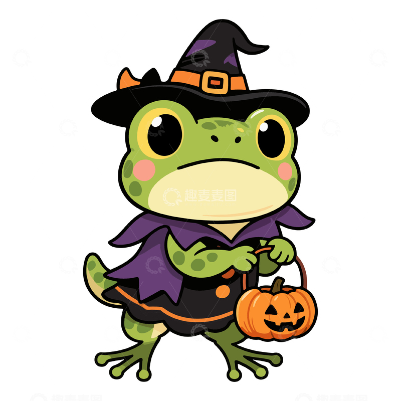 卡通万圣节青蛙插画素材