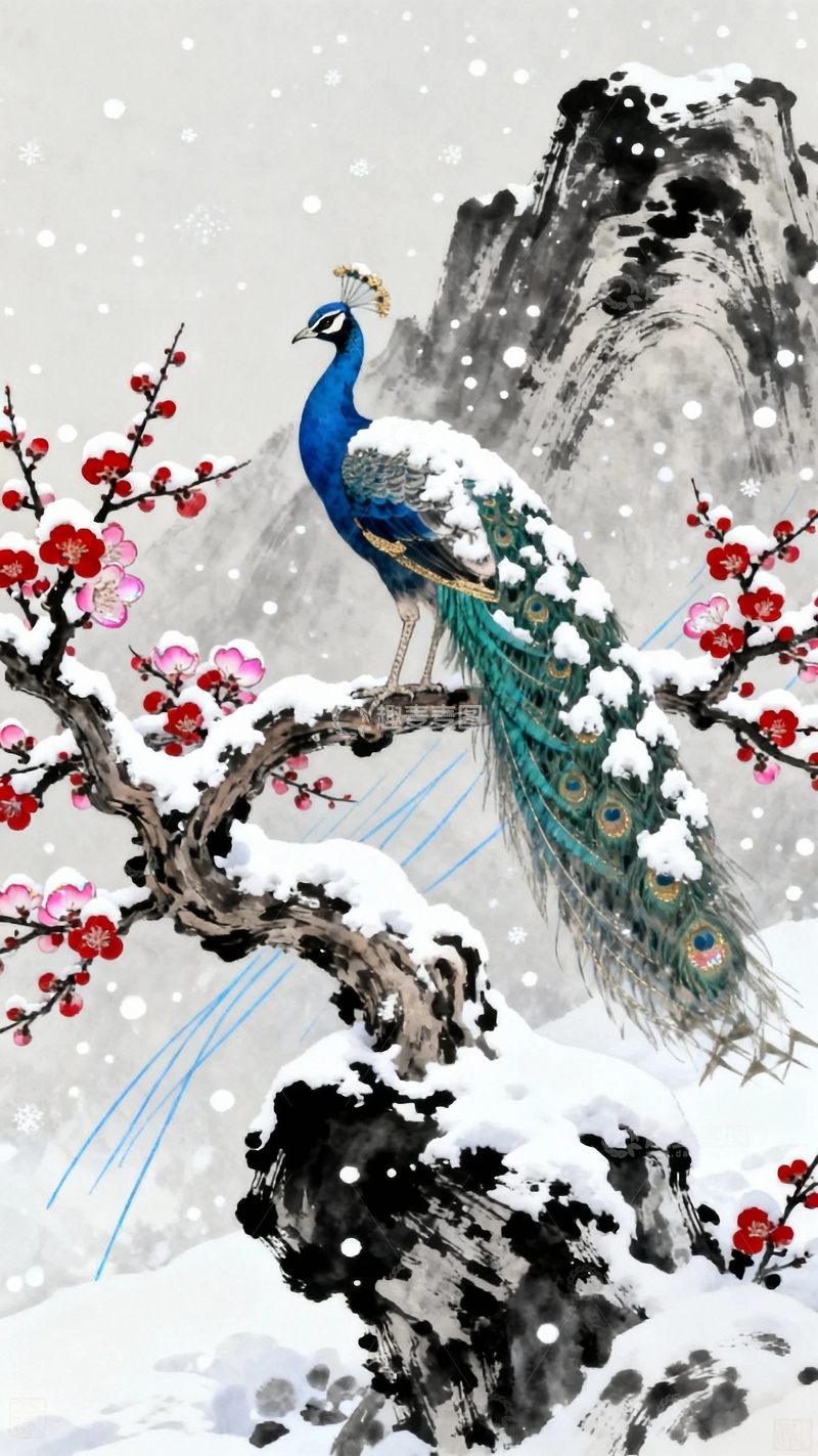 高清大图下载【趣麦麦图】国风工笔画孔雀图2