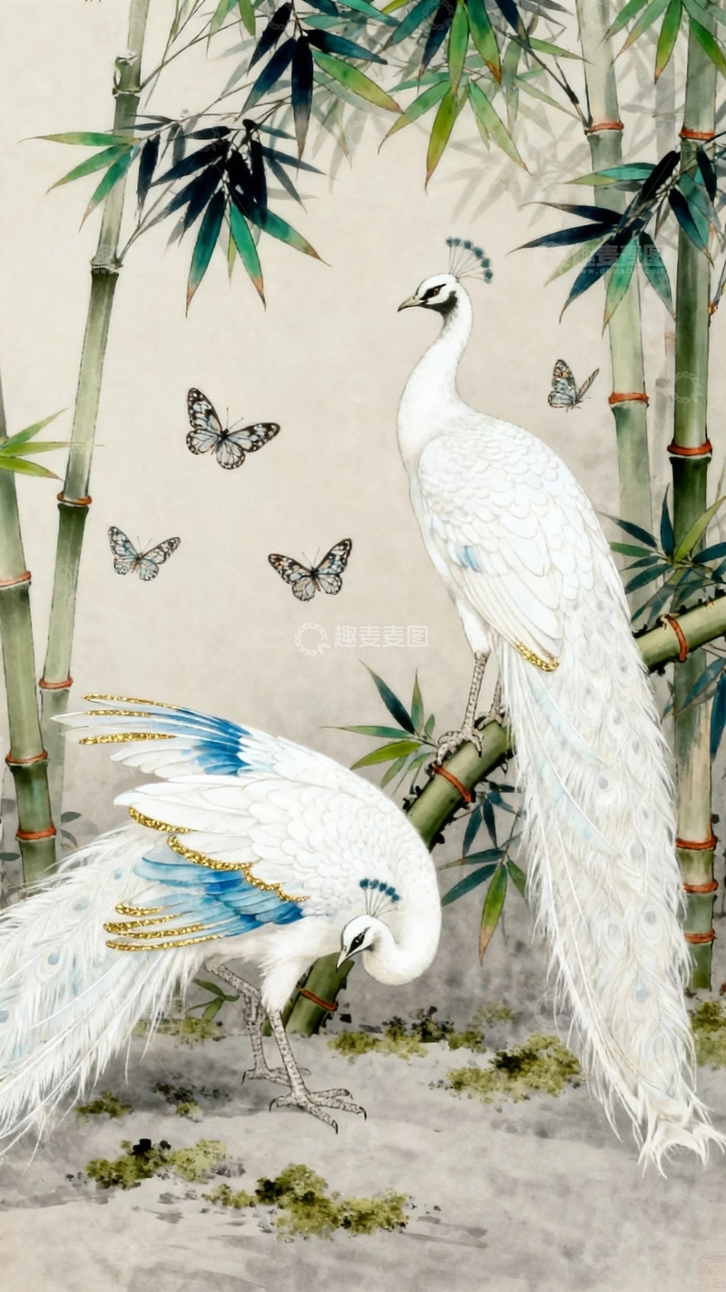 高清大图下载【趣麦麦图】国风工笔画孔雀图7