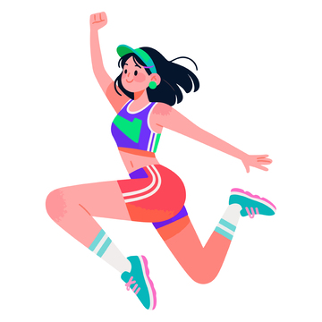 卡通女孩跑步健身运动插画