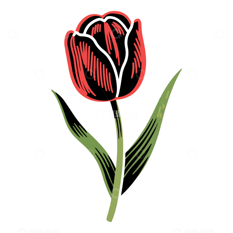 简约红花郁金香矢量图案