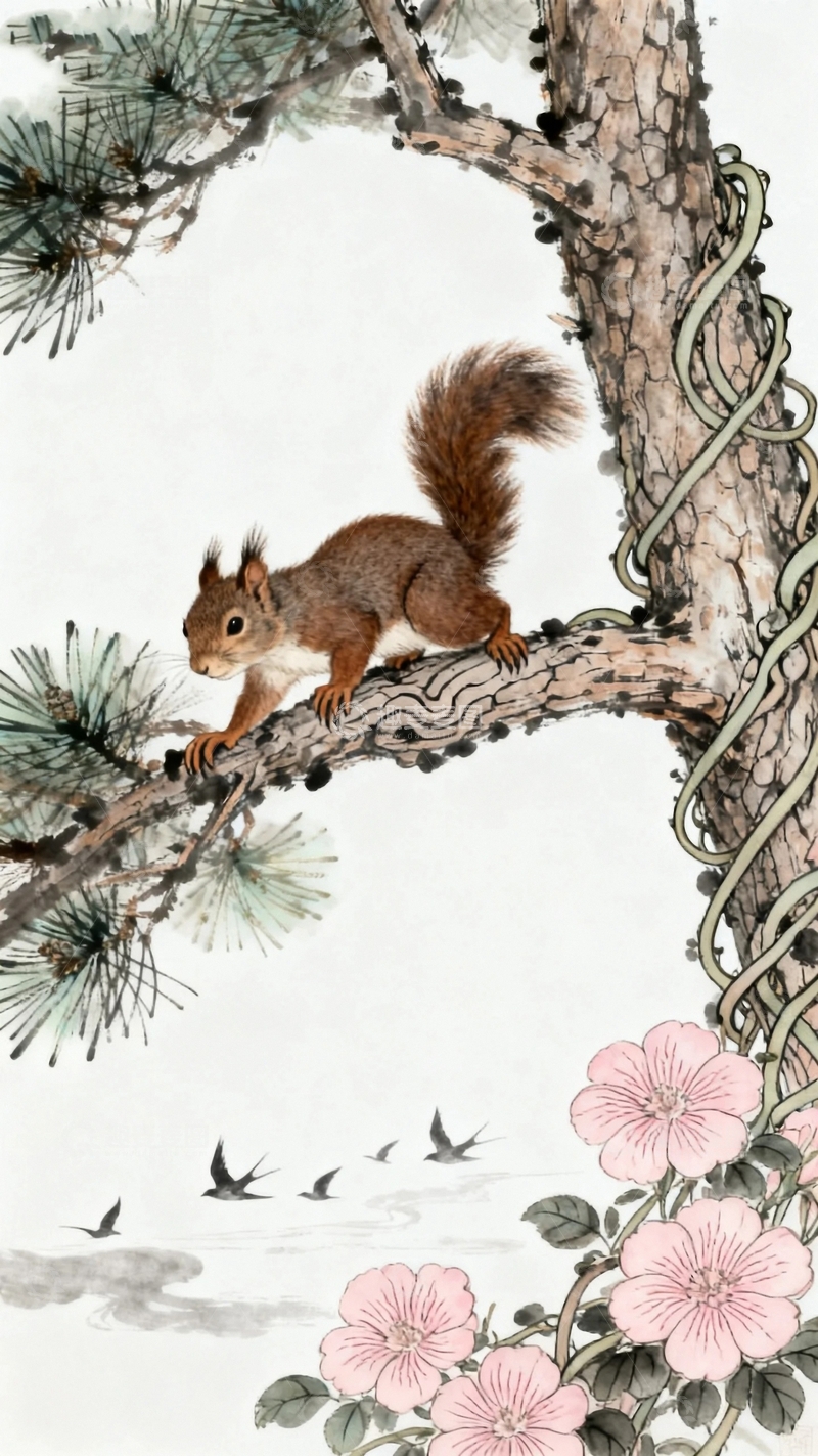 高清大图下载【趣麦麦图】工笔画林间的松鼠13