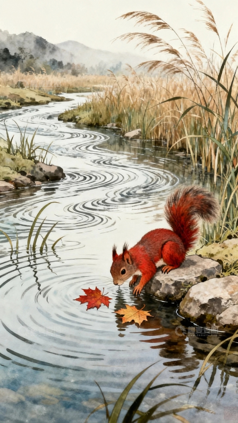 高清大图下载【趣麦麦图】工笔画林间的松鼠11