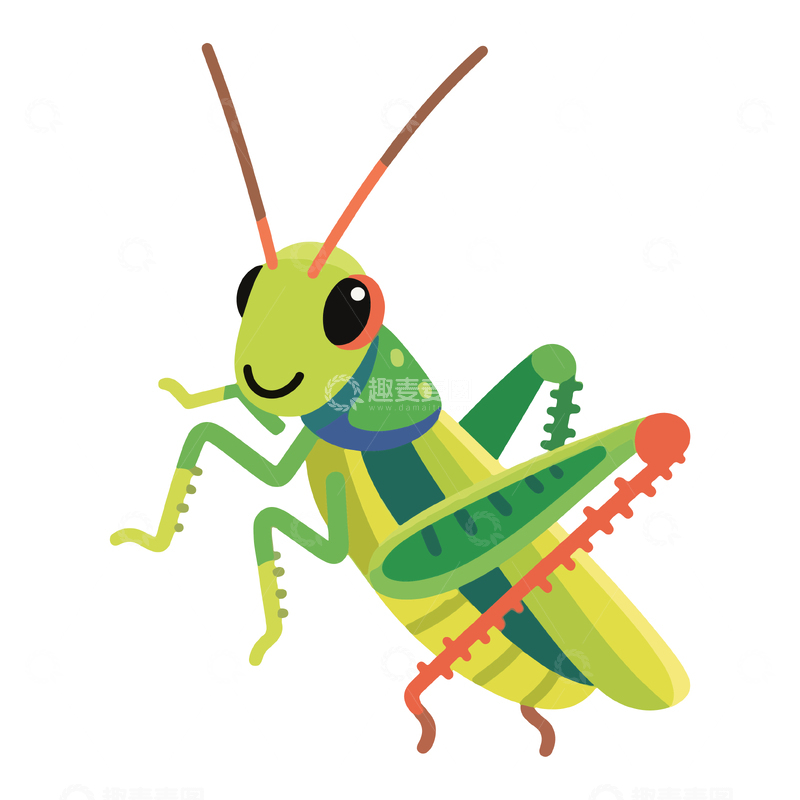 源文件下载【趣麦麦图】-卡通绿蝗虫昆虫插画素材