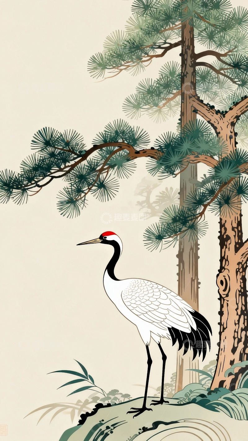 高清大图下载【趣麦麦图】工笔画国画松鹤延年1