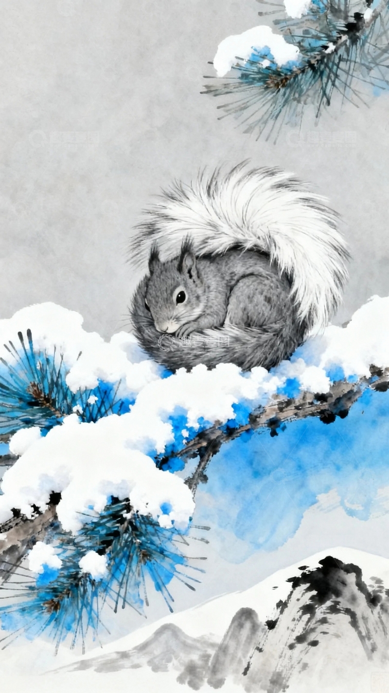 高清大图下载【趣麦麦图】工笔画林间的松鼠1