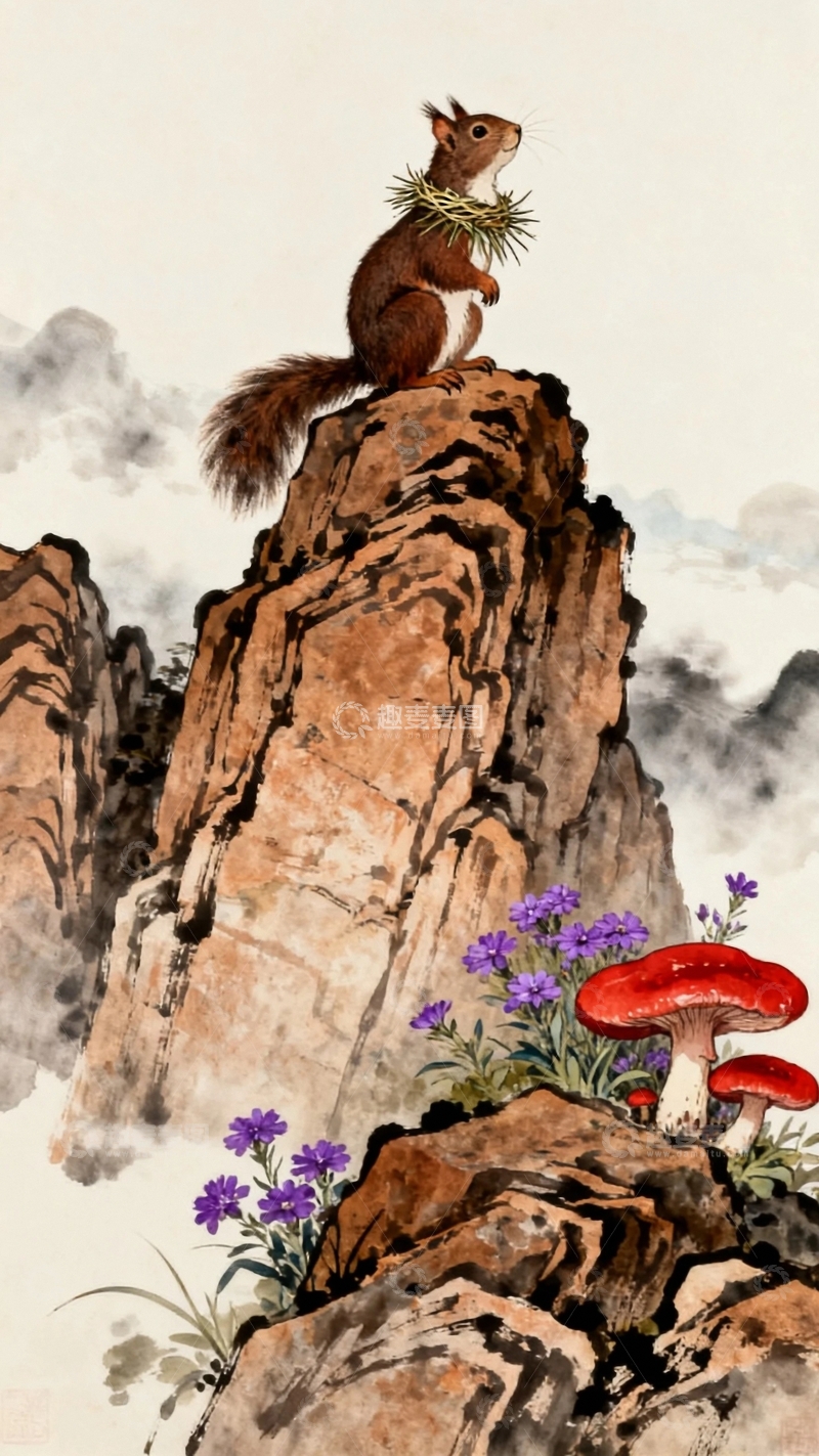高清大图下载【趣麦麦图】工笔画林间的松鼠10