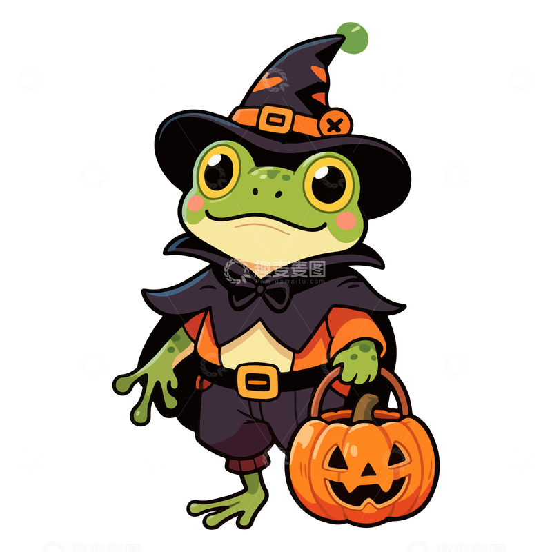 卡通万圣节青蛙插画素材
