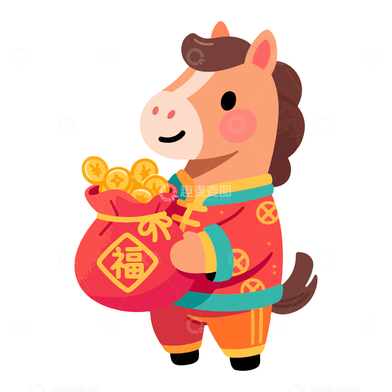 卡通马年喜庆插画