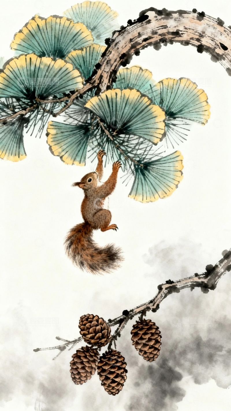 高清大图下载【趣麦麦图】工笔画林间的松鼠8